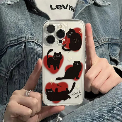 Ins Lovely Love Heart Black Cat Case for Samsung