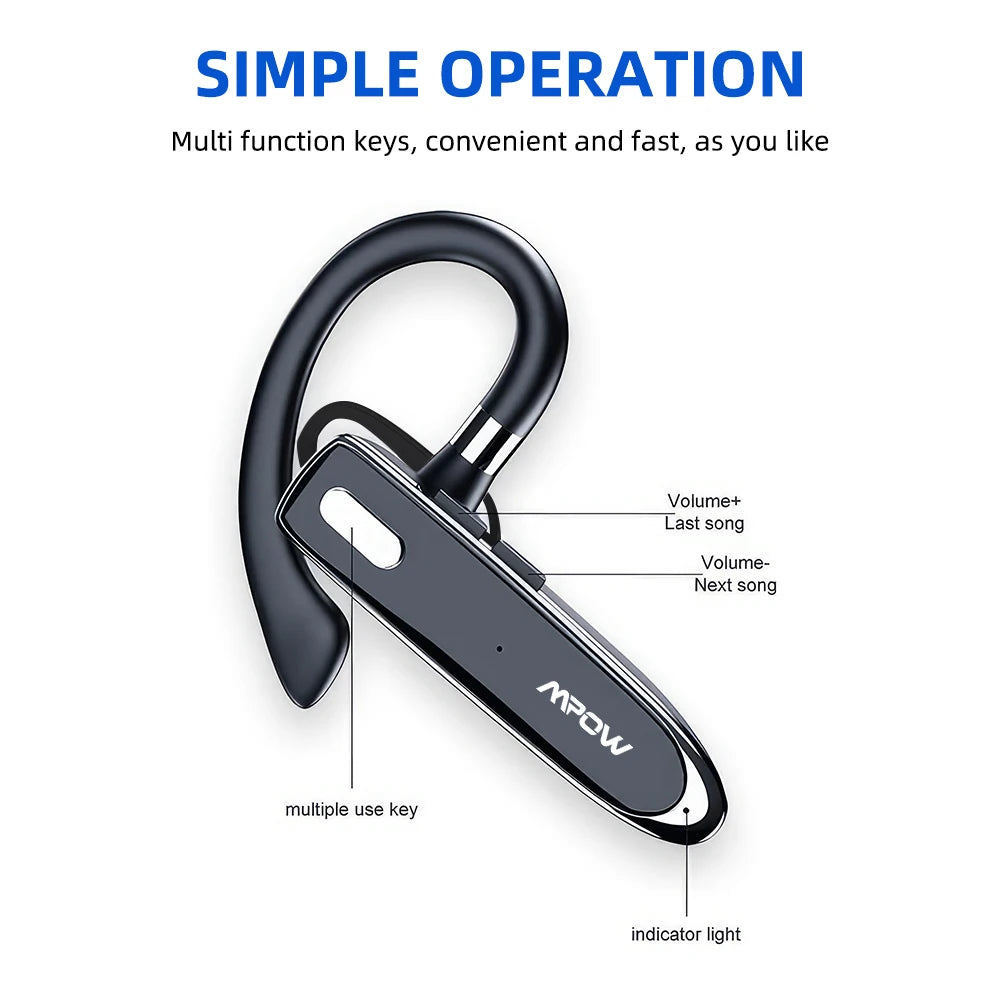 Mpow YYK530 Bluetooth Business Earpiece V5.3 Noise Cancellation Wireless Trucker Handsfree Earphone In Ear 12H Talk Time Headset