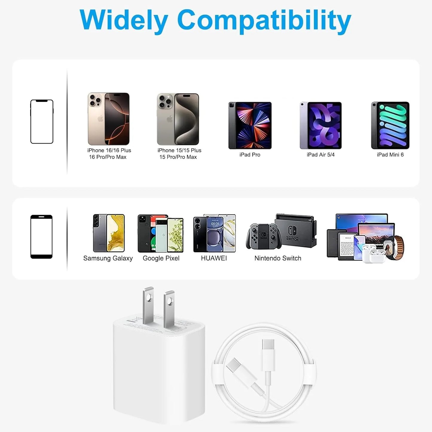 3 Pack 20W USB C Charger Block and Type C
